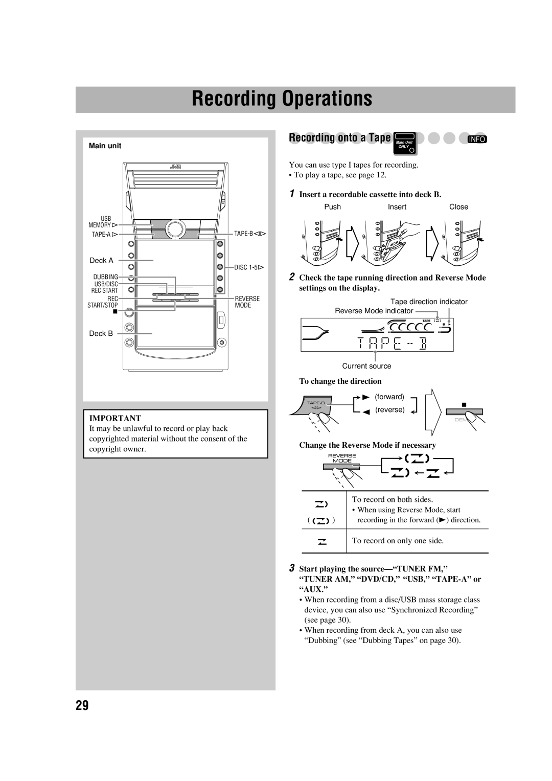 JVC CA-DXJ35 manual Forward 2 reverse 