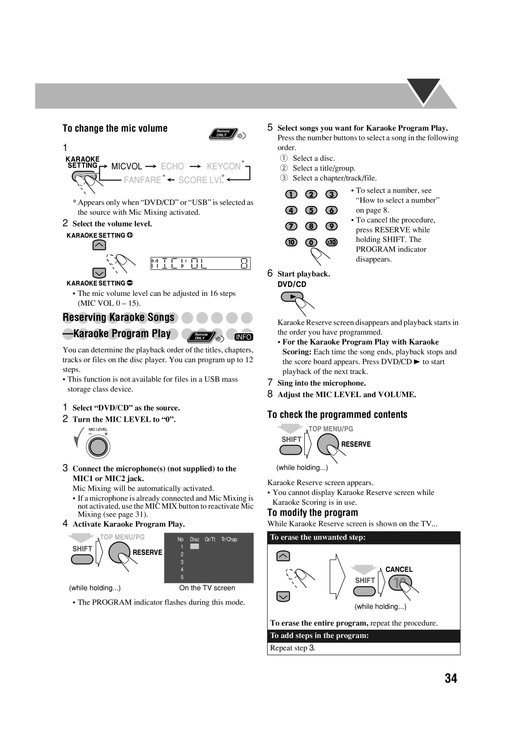 JVC CA-DXJ35 manual To change the mic volume 