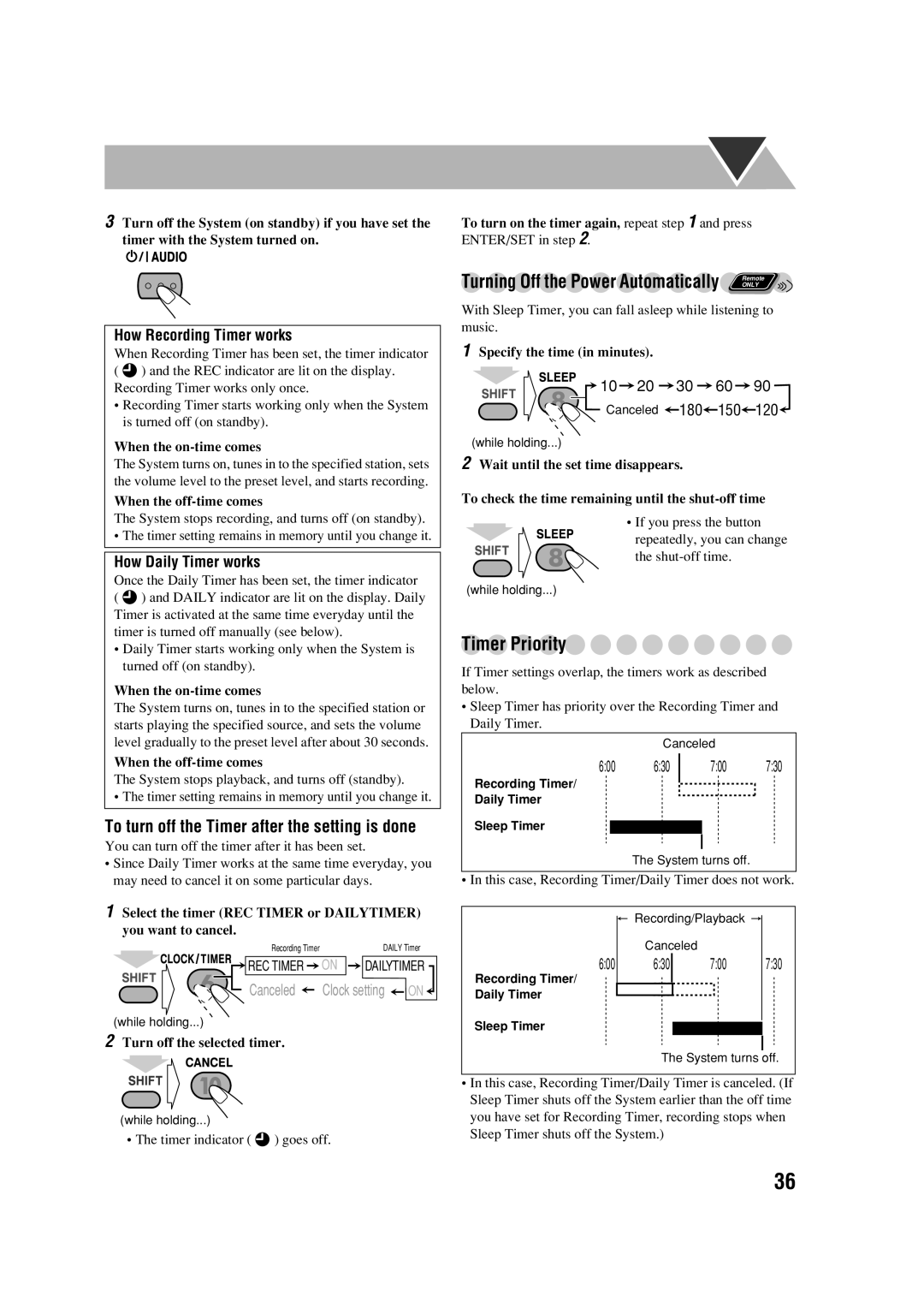 JVC CA-DXJ35 manual Turning Off the Power Automatically Remote 