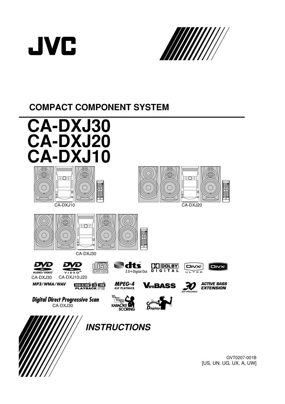 JVC CA-DXJ35 CA-DXJ30 CA-DXJ20 CA-DXJ10, Us, Un, Ug, Ux, A, Uw, CA-DXJ30 CA-DXJ10/J20 CA-DXJ30, GVT0207-001B, Instructions 