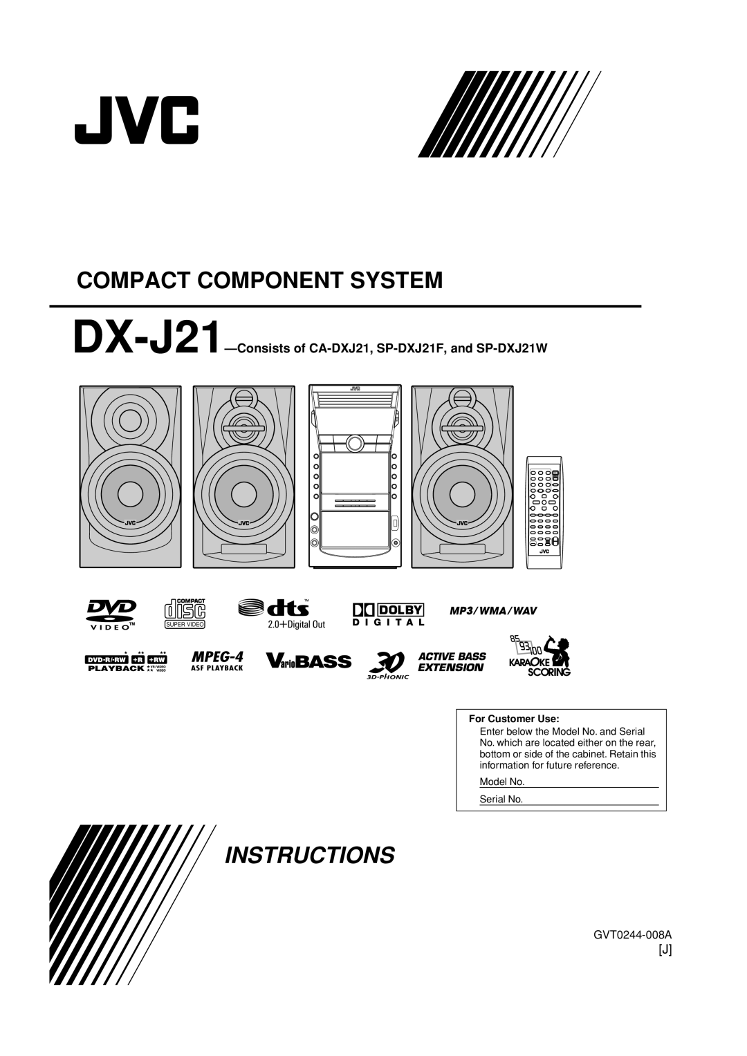 JVC CA-DXJ36 manual DX-J21-Consists of CA-DXJ21, SP-DXJ21F, and SP-DXJ21W 