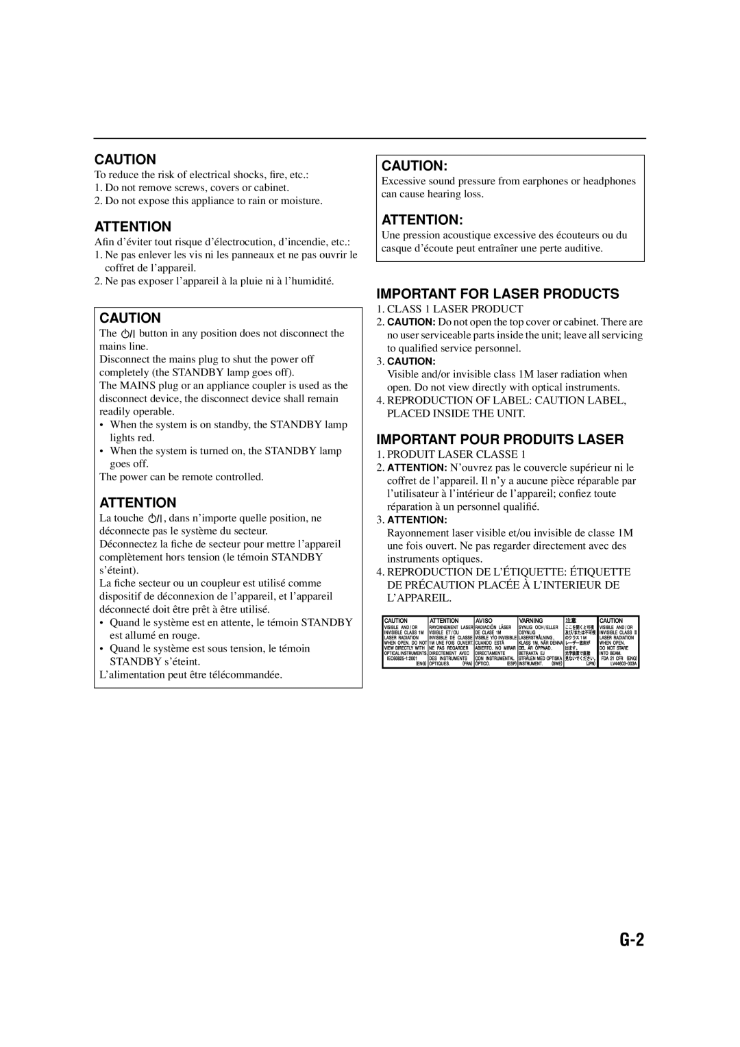 JVC CA-DXJ36 manual Important for Laser Products 