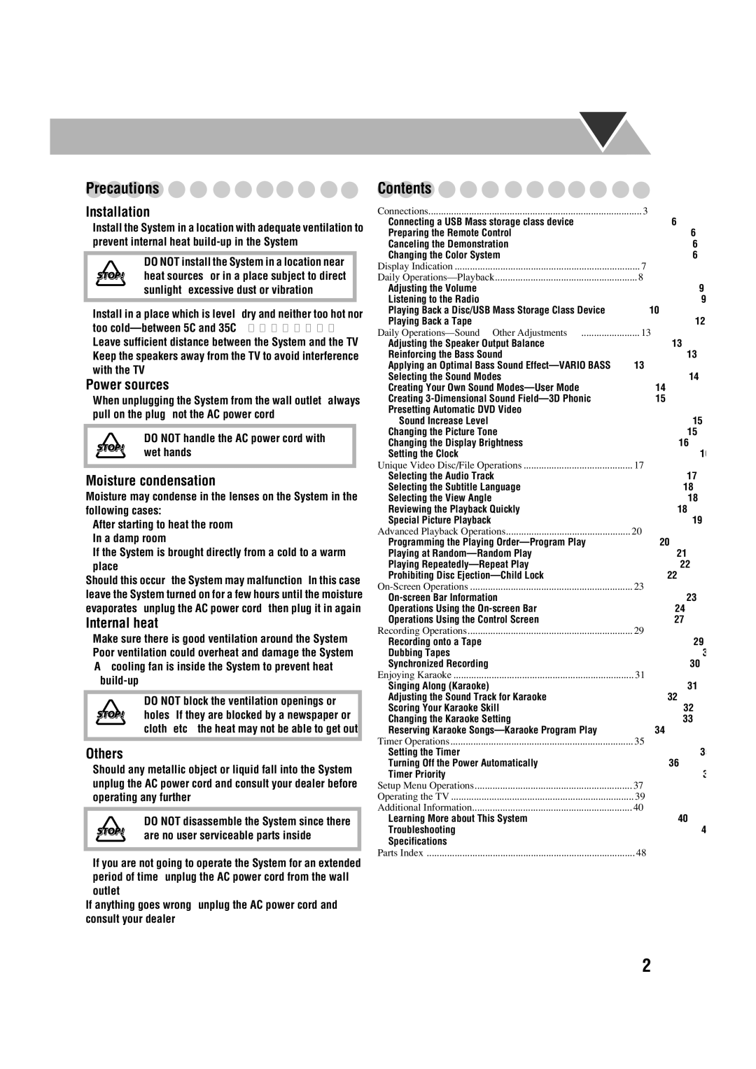 JVC CA-DXJ36 manual Precautions 