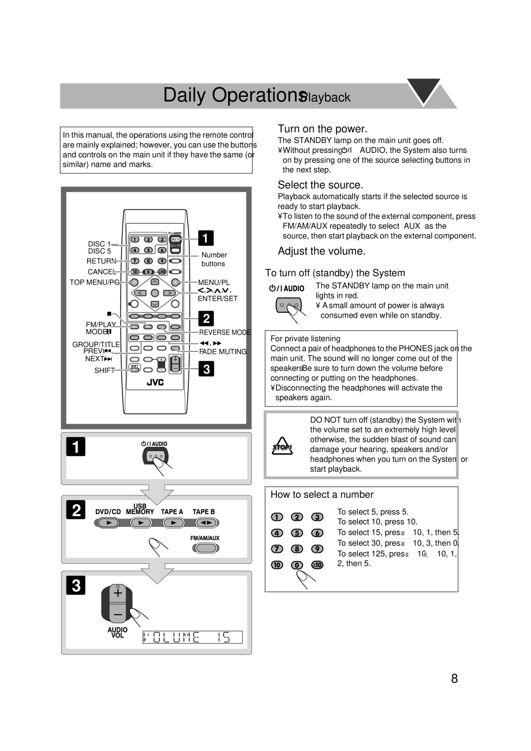 JVC CA-DXJ36 manual Daily Operations-Playback 