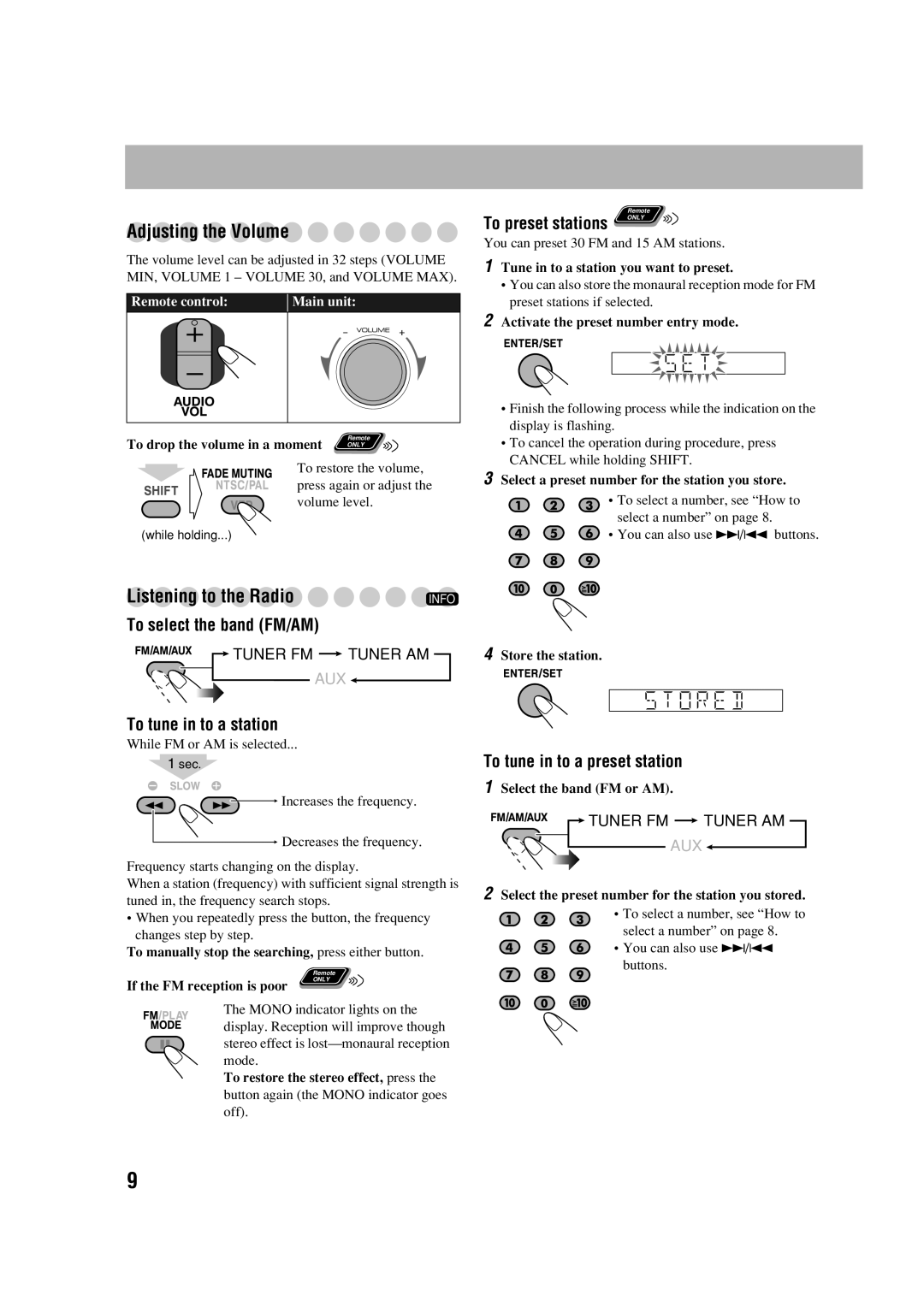 JVC CA-DXJ36 manual Listening to the Radio 