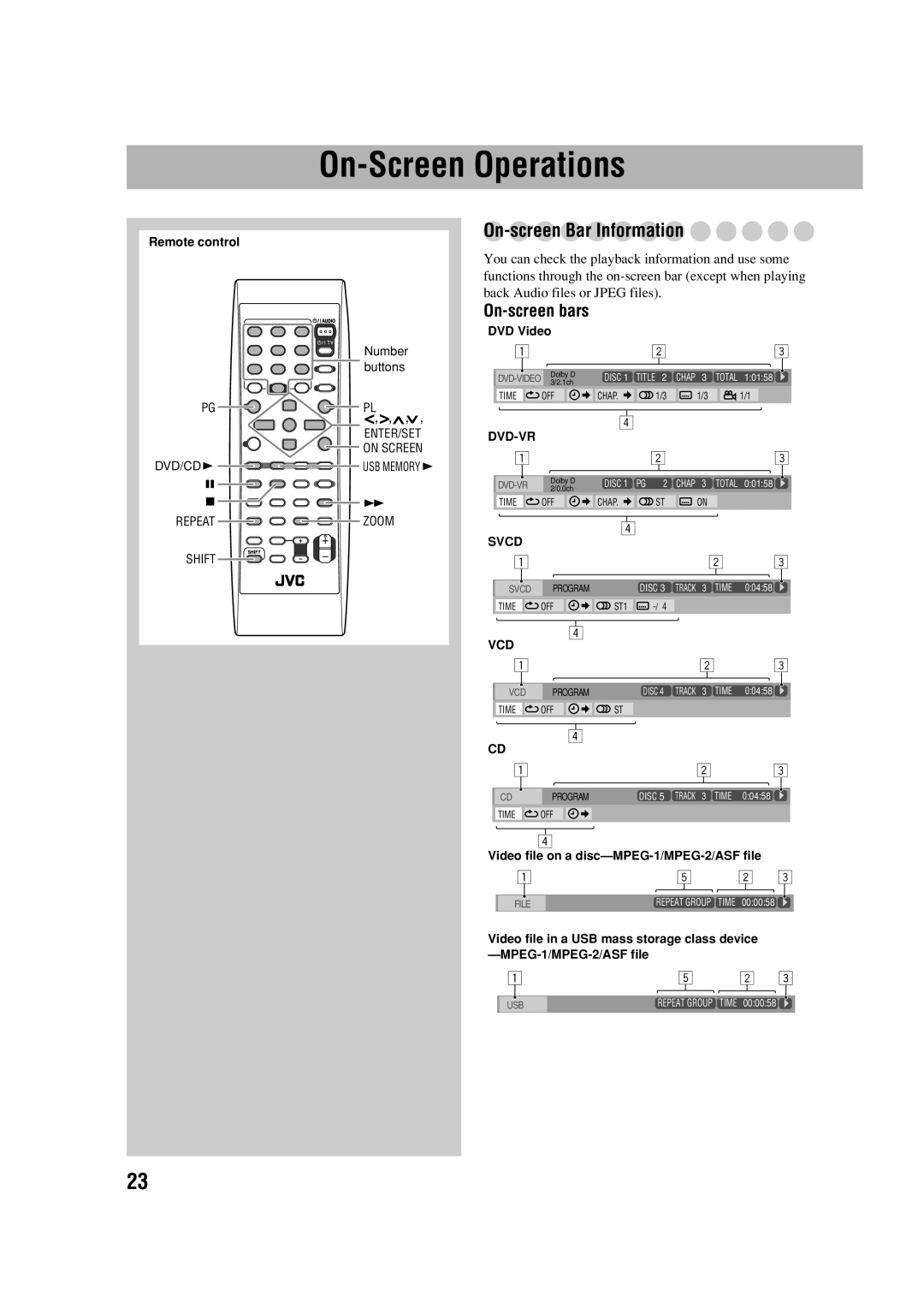 JVC CA-DXJ36 manual Video file on a disc-MPEG-1/MPEG-2/ASF file 