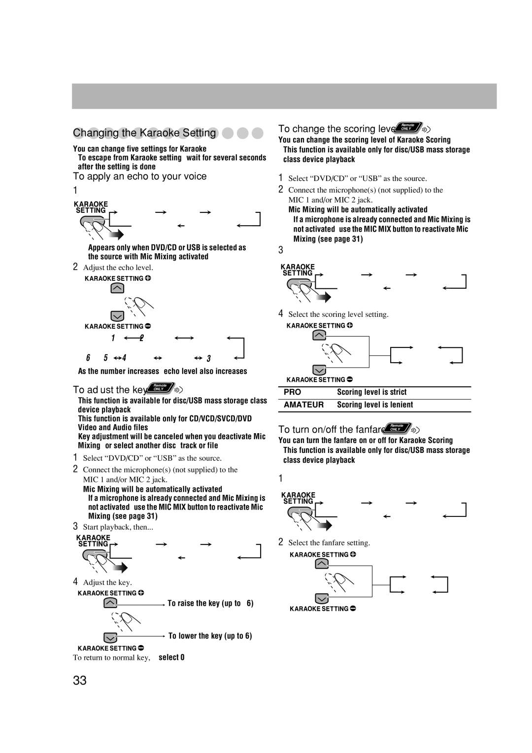 JVC CA-DXJ36 manual Changing the Karaoke Setting 