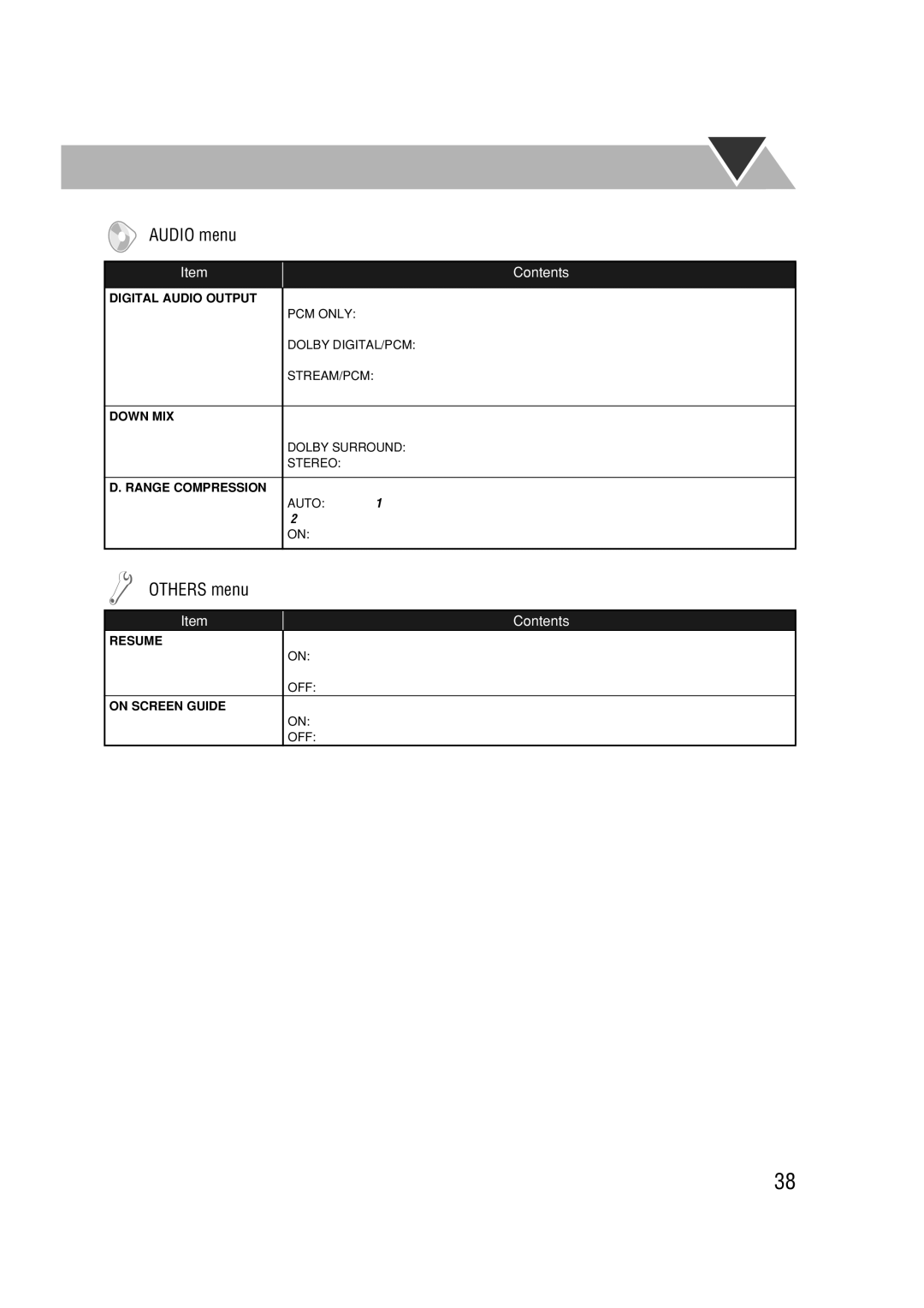 JVC CA-DXJ36 manual Audio menu 