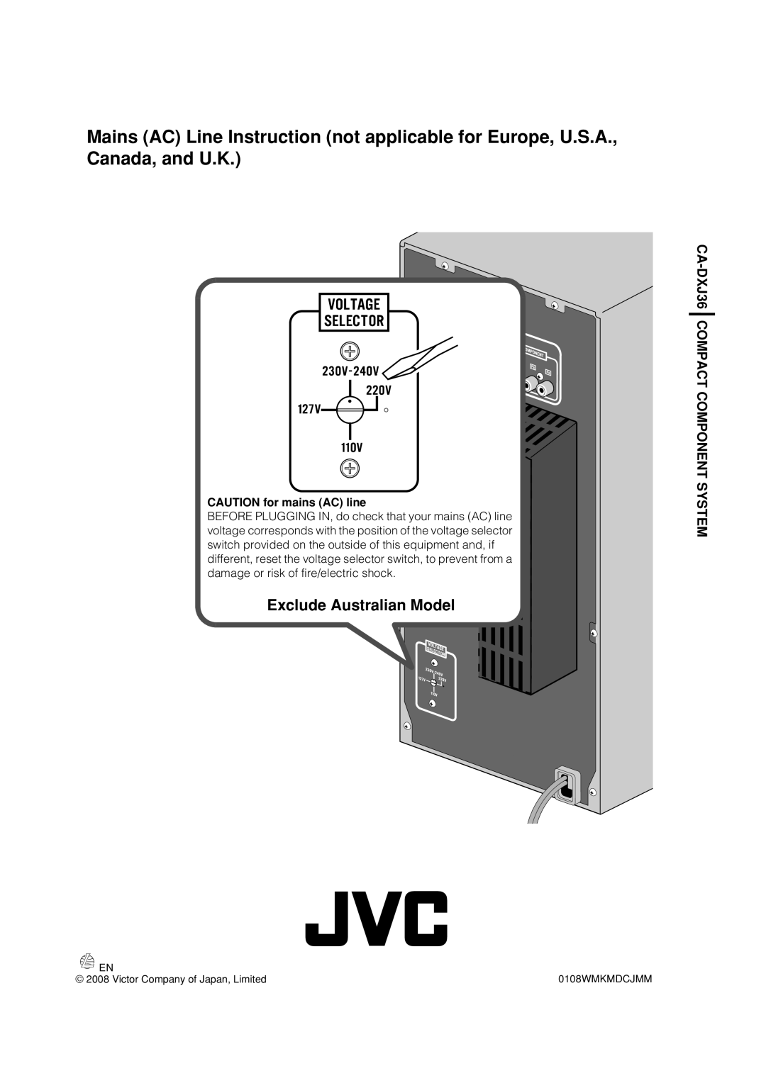 JVC CA-DXJ36 manual Exclude Australian Model 