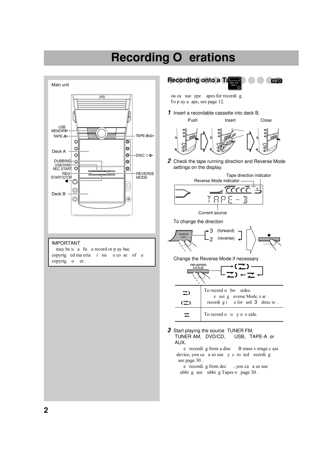 JVC CA-DXJ36 manual Forward 2 reverse 