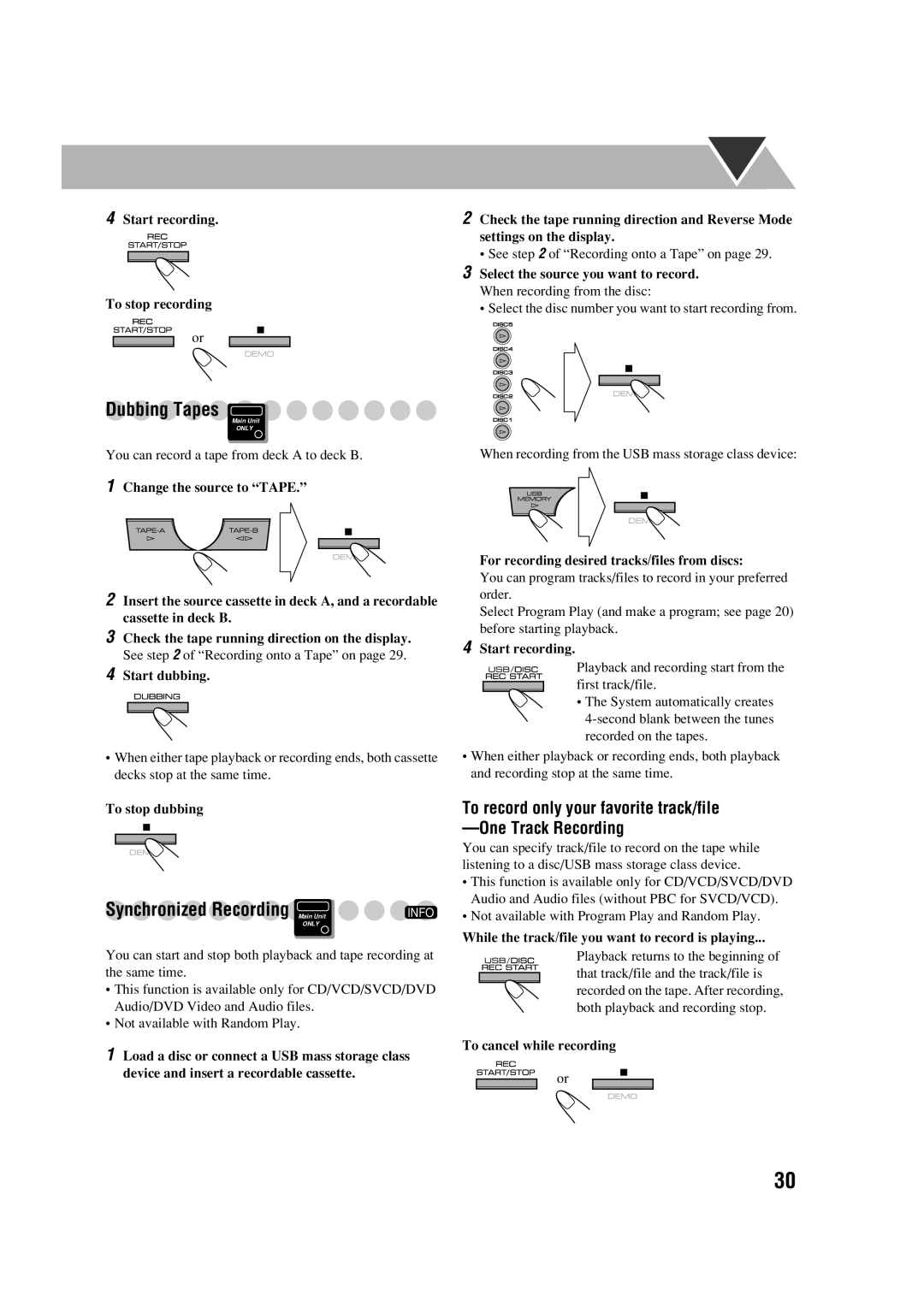 JVC CA-DXJ36 manual Start recording To stop recording, To stop dubbing 