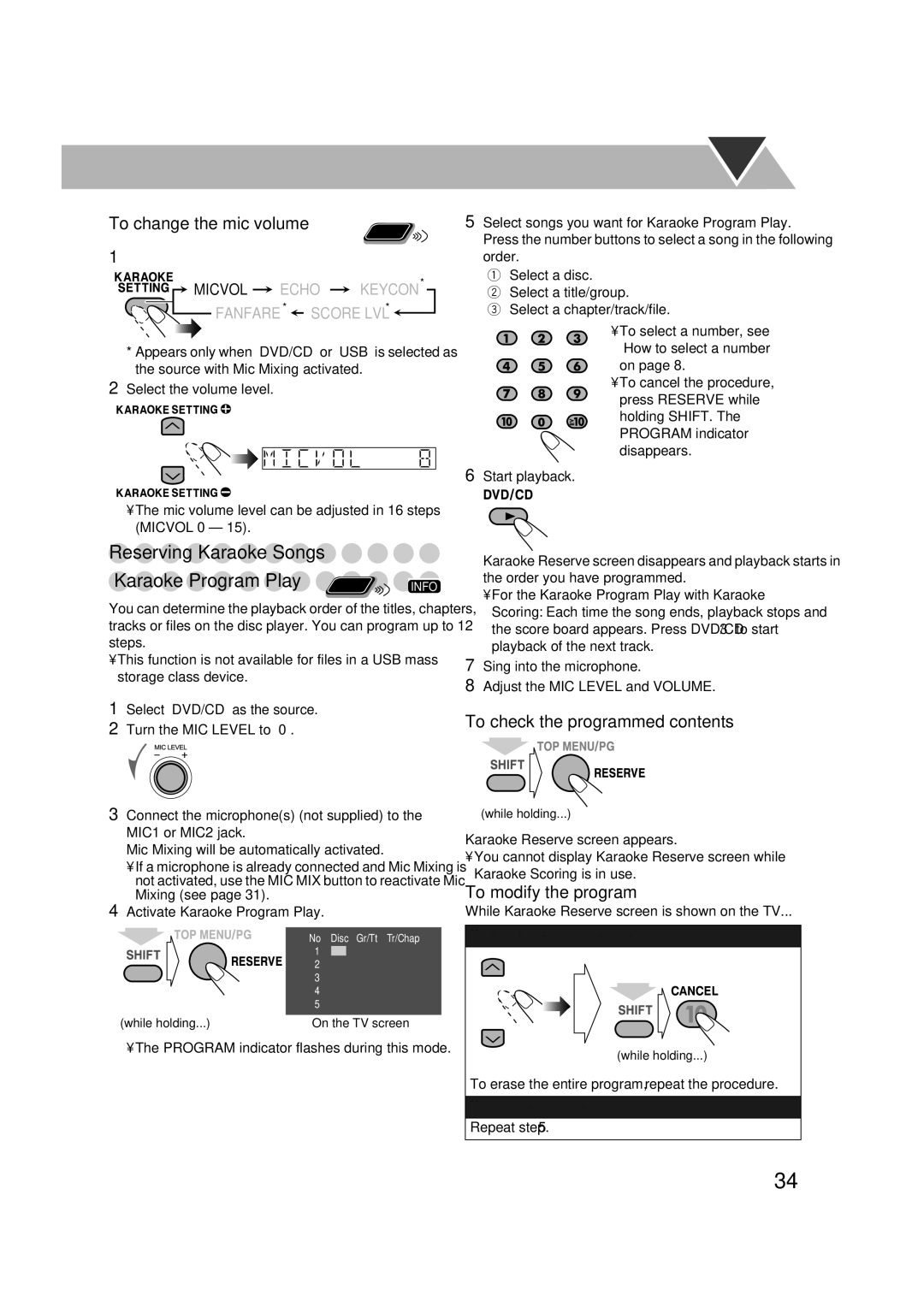 JVC CA-DXJ36 manual To change the mic volume 