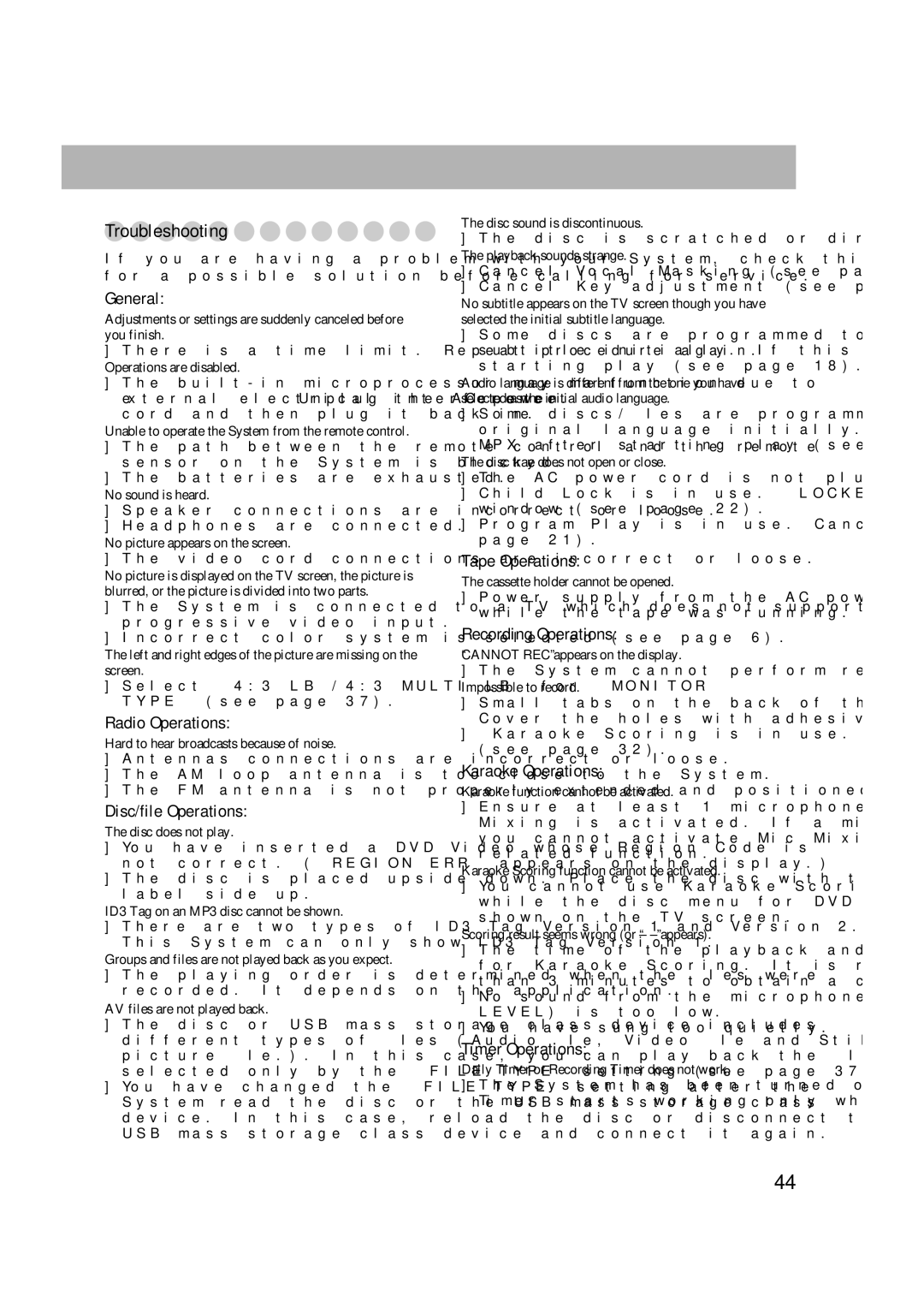 JVC CA-DXJ36 manual Troubleshooting 