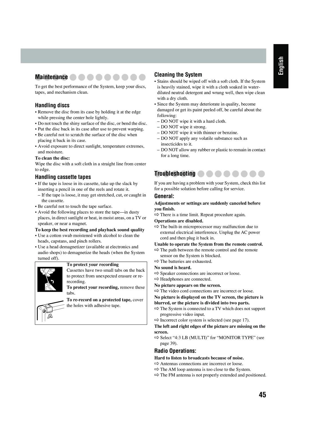 JVC CA-DXT9, CA-DXT7 manual Maintenance 