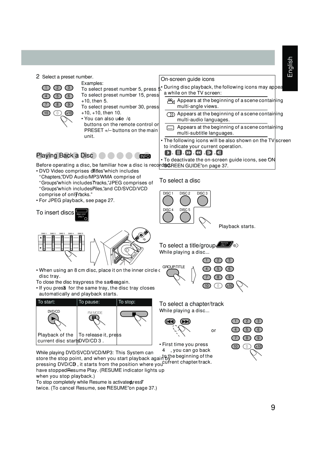 JVC CA-DXT9, CA-DXT7 manual To start To pause To stop 