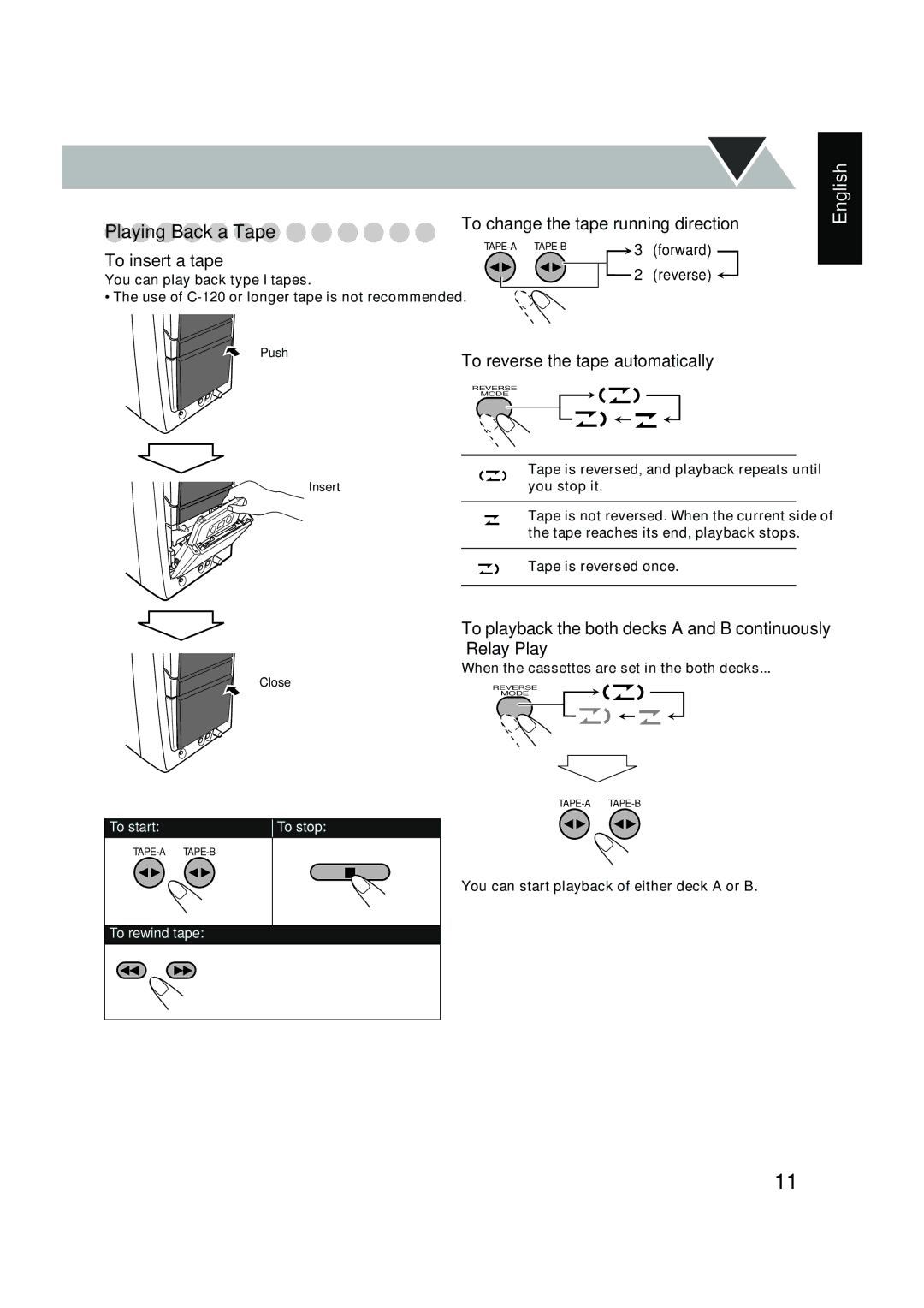 JVC CA-DXT9, CA-DXT7 manual Playing Back a Tape 