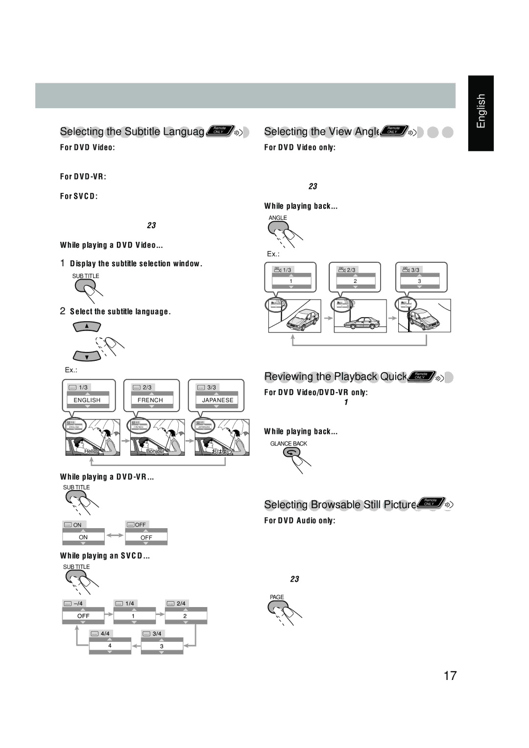 JVC CA-DXT9, CA-DXT7 manual Selecting the Subtitle Language 