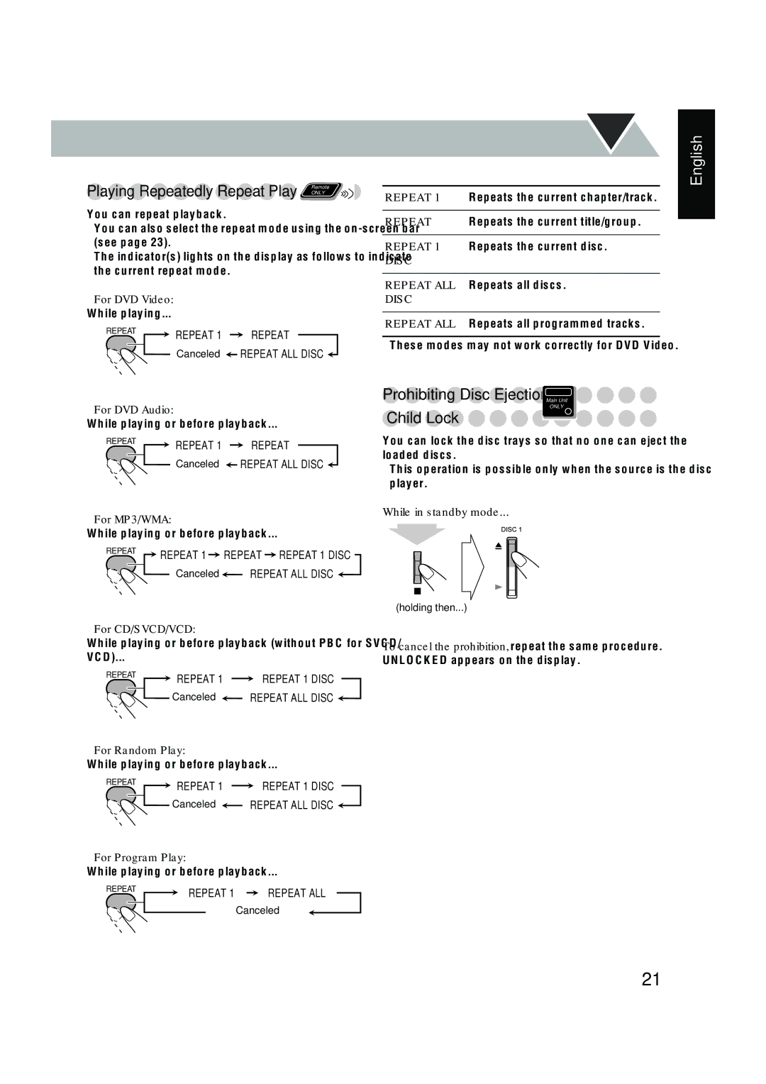 JVC CA-DXT9, CA-DXT7 manual Playing Repeatedly-Repeat Play 