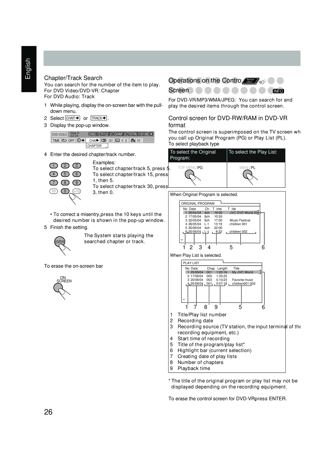 JVC CA-DXT7, CA-DXT9 manual Screen 