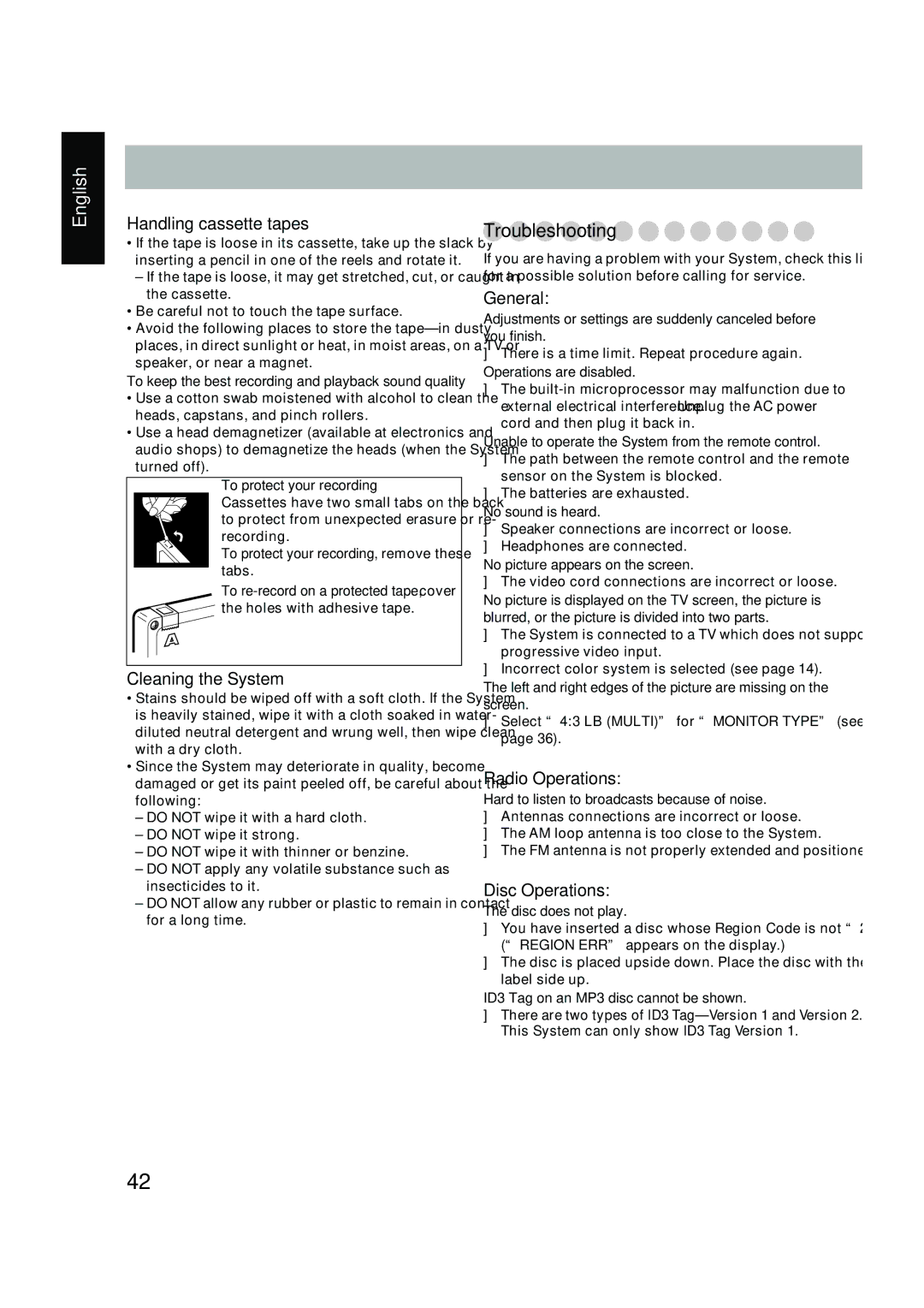 JVC CA-DXT7, CA-DXT9 manual Troubleshooting 