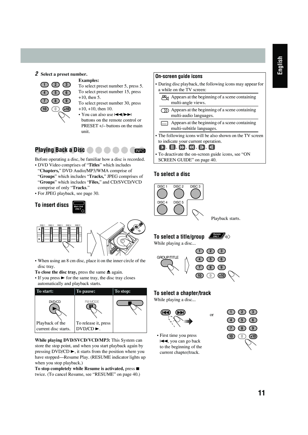 JVC CA-DXT9, CA-DXT7 manual Playing Back a Disc 