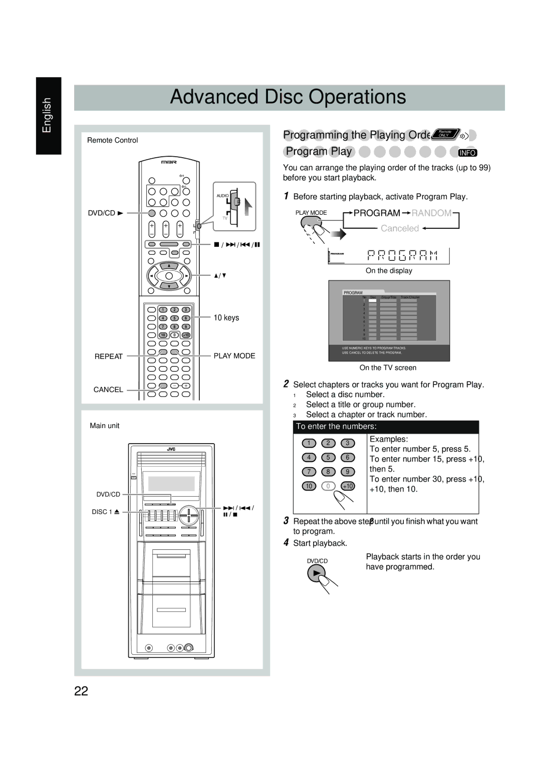 JVC CA-DXT7, CA-DXT9 manual Advanced Disc Operations 