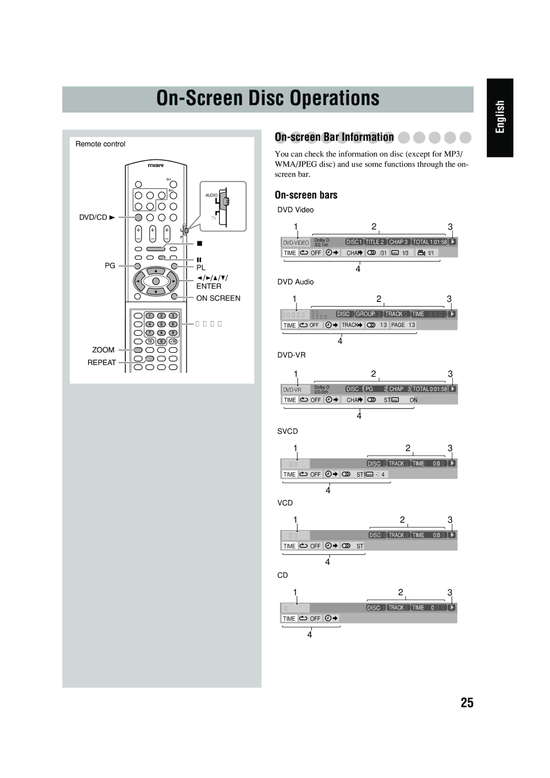 JVC CA-DXT9, CA-DXT7 manual On-Screen Disc Operations 