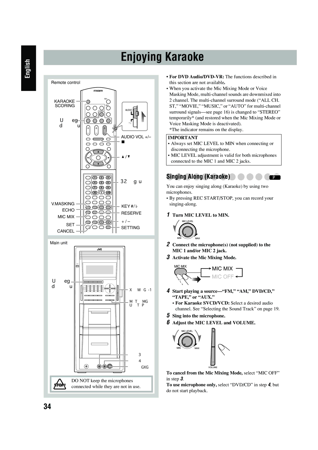 JVC CA-DXT7, CA-DXT9 manual Enjoying Karaoke 