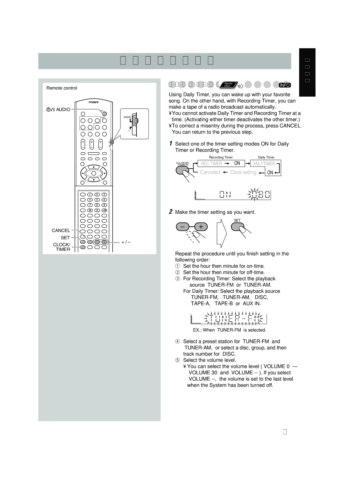 JVC CA-DXT9, CA-DXT7 manual Timer Operations 