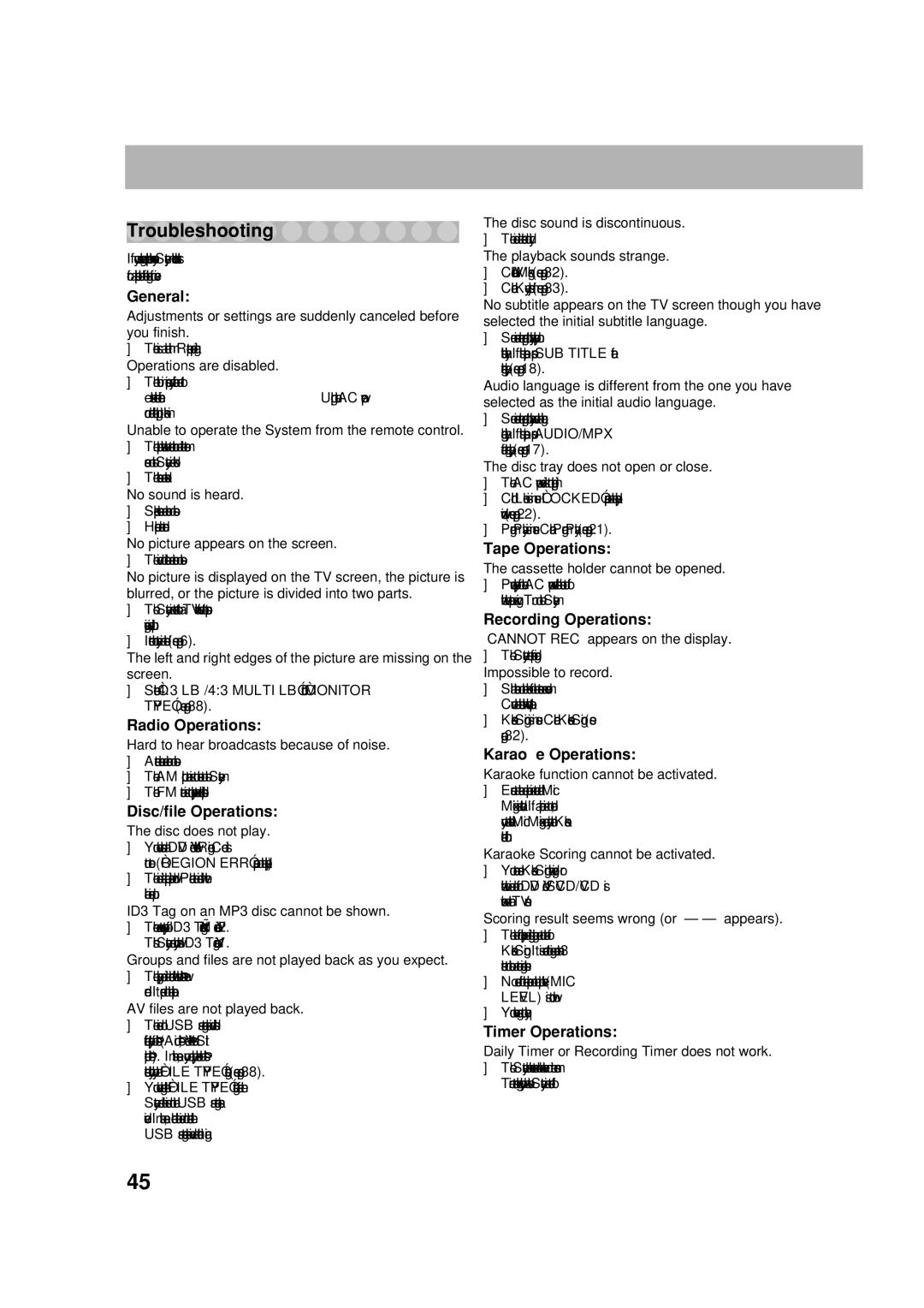 JVC CA-DXU10, CA-DXU8 manual Troubleshooting 