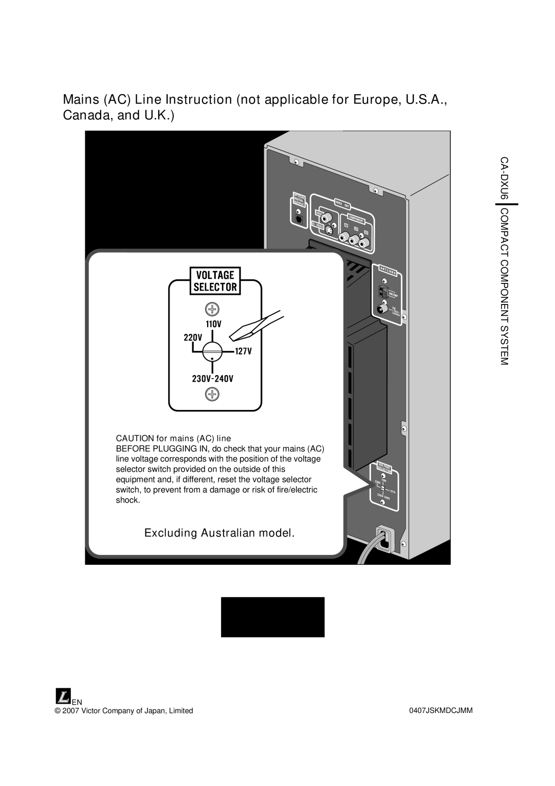 JVC CA-DXU10, CA-DXU8 manual CA-DXU6 Compact Component System 