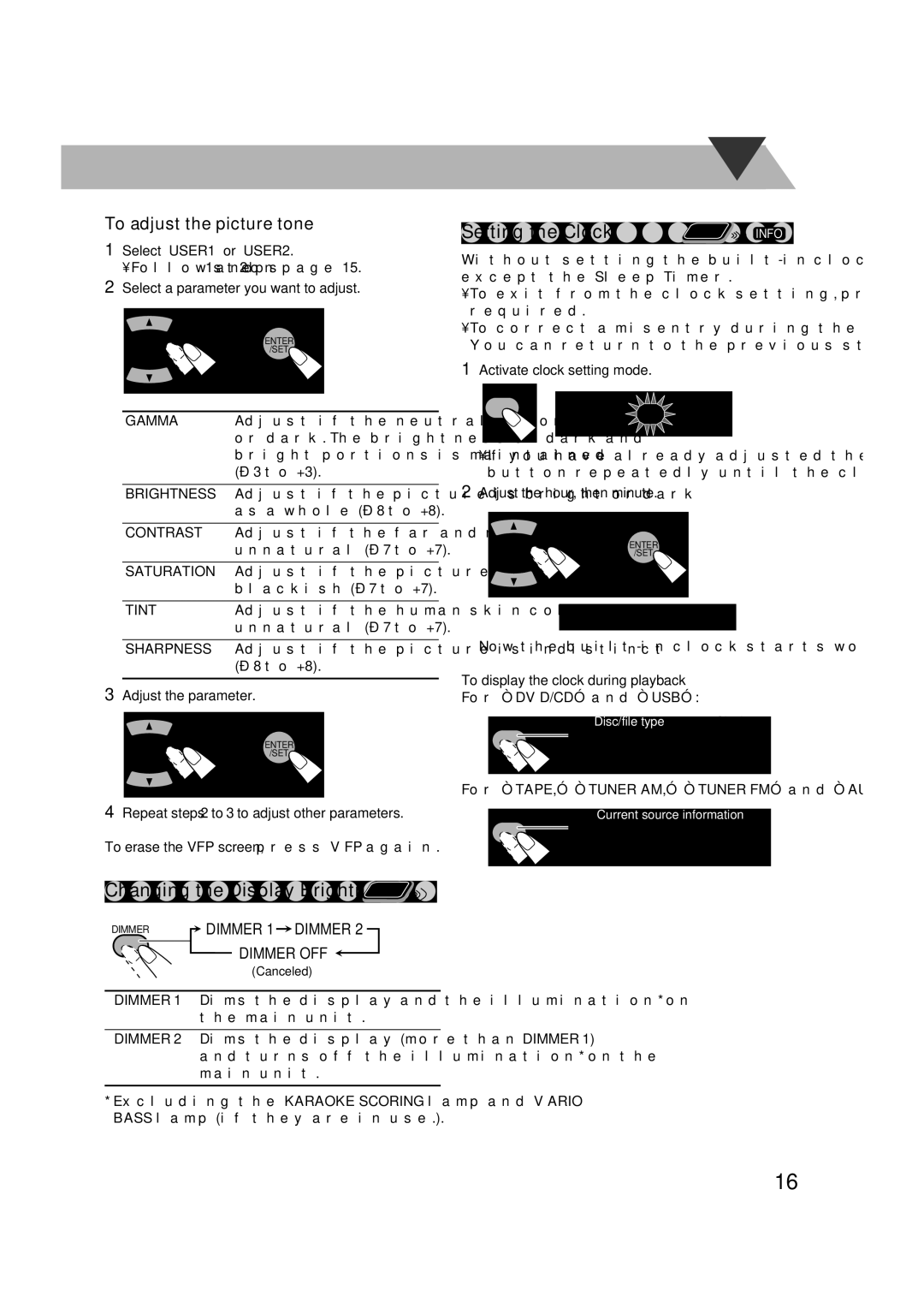 JVC CA-DXU8, CA-DXU10 manual Setting the Clock, To adjust the picture tone 