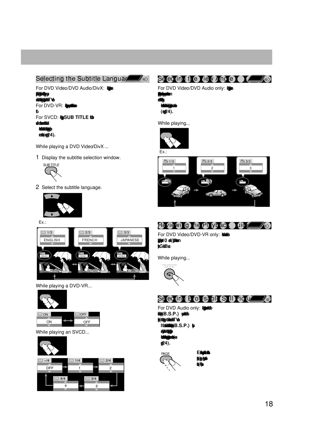 JVC CA-DXU8, CA-DXU10 Selecting the View Angle, Selecting Browsable Still Pictures Remote, Select the subtitle language 