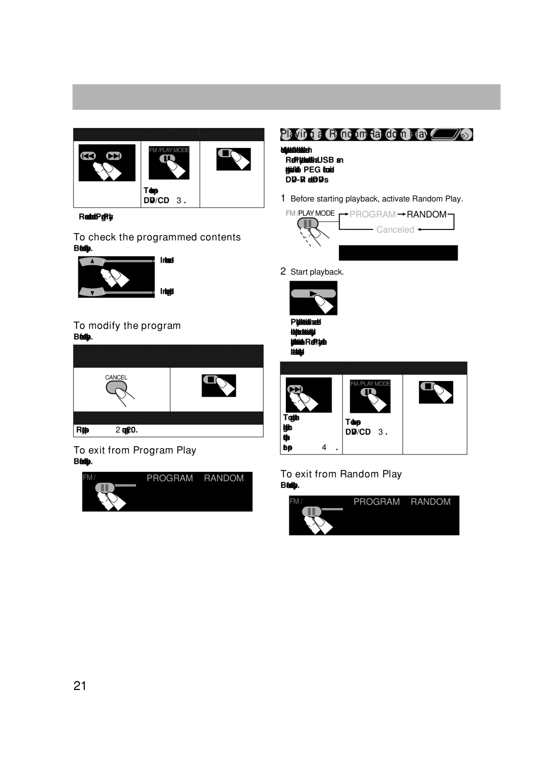 JVC CA-DXU10 To check the programmed contents, To modify the program, To exit from Program Play, To exit from Random Play 