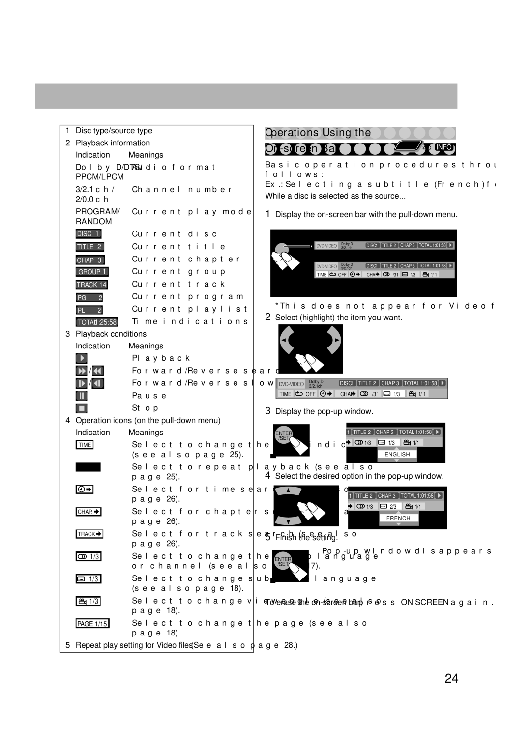 JVC CA-DXU8, CA-DXU10 manual Operations Using, On-screen Bar 