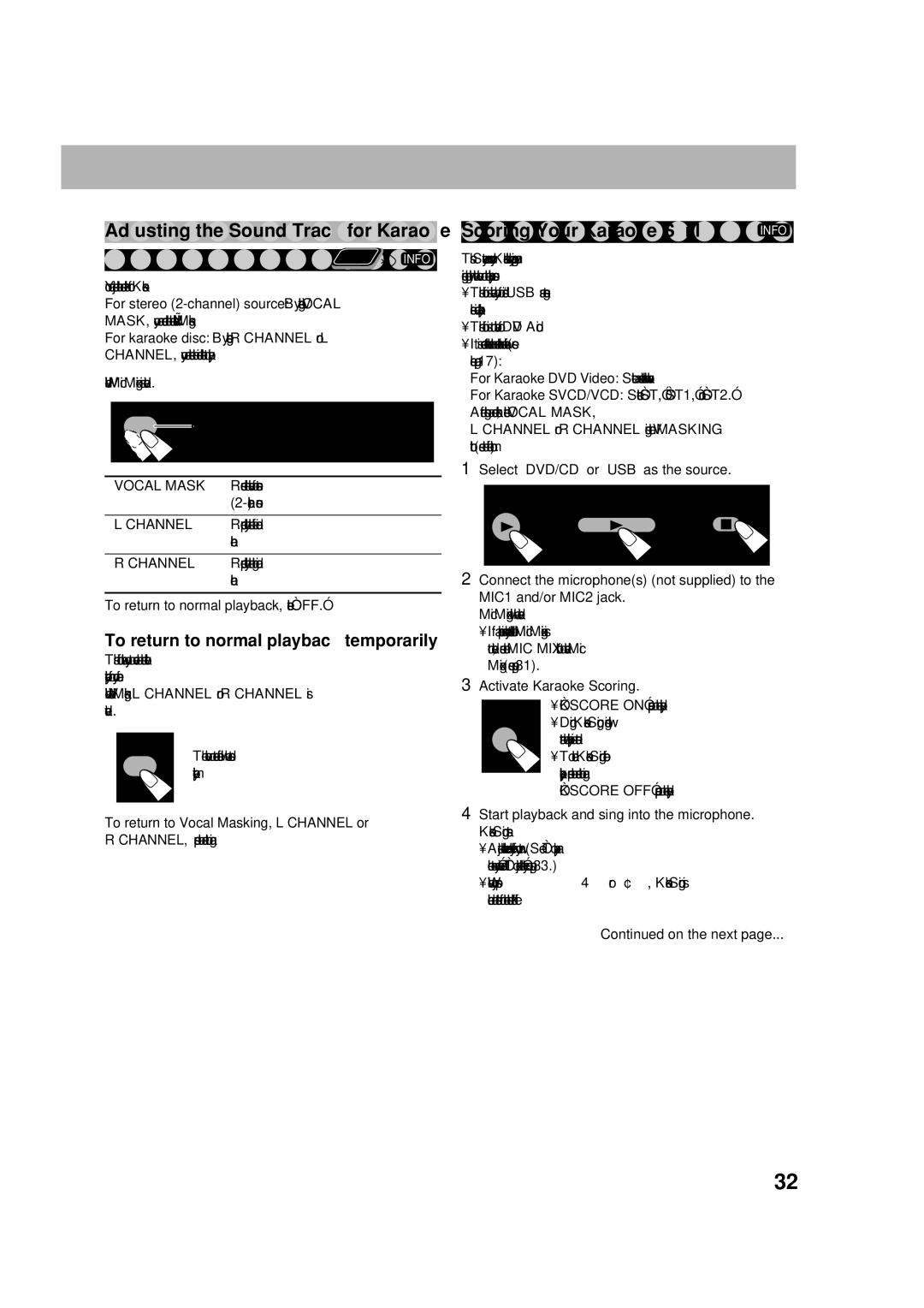 JVC CA-DXU8, CA-DXU10 manual Adjusting the Sound Track for Karaoke, To return to normal playback temporarily 