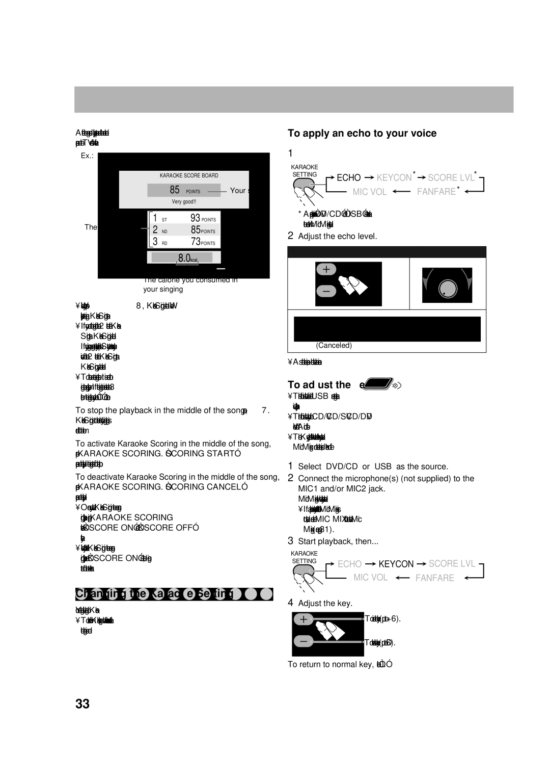 JVC CA-DXU10, CA-DXU8 manual Changing the Karaoke Setting, To apply an echo to your voice 