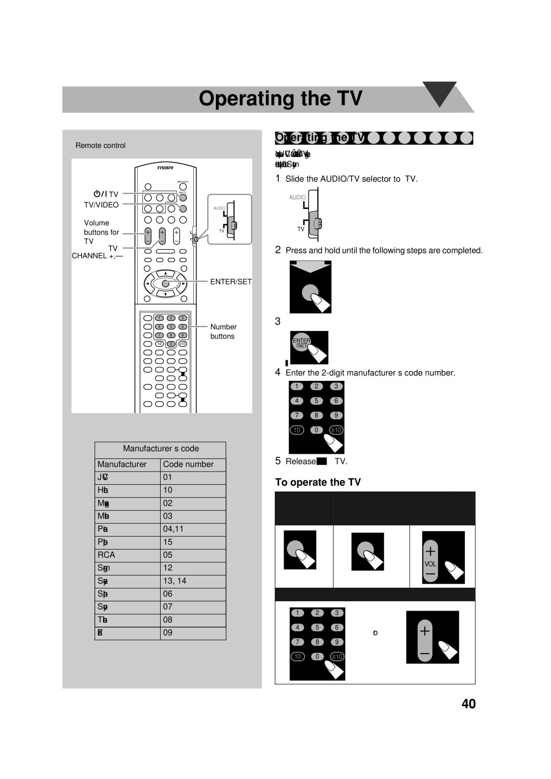 JVC CA-DXU8, CA-DXU10 manual Operating the TV, To operate the TV 