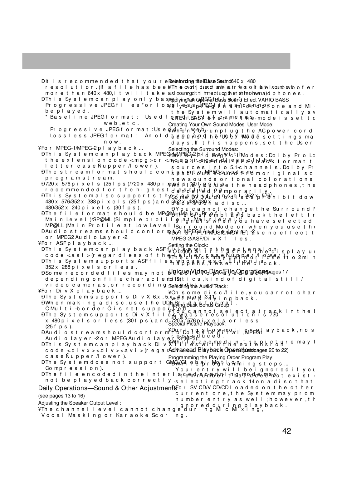 JVC CA-DXU8, CA-DXU10 manual Unique Video Disc/File Operations see pages, Advanced Playback Operations see pages 20 to 