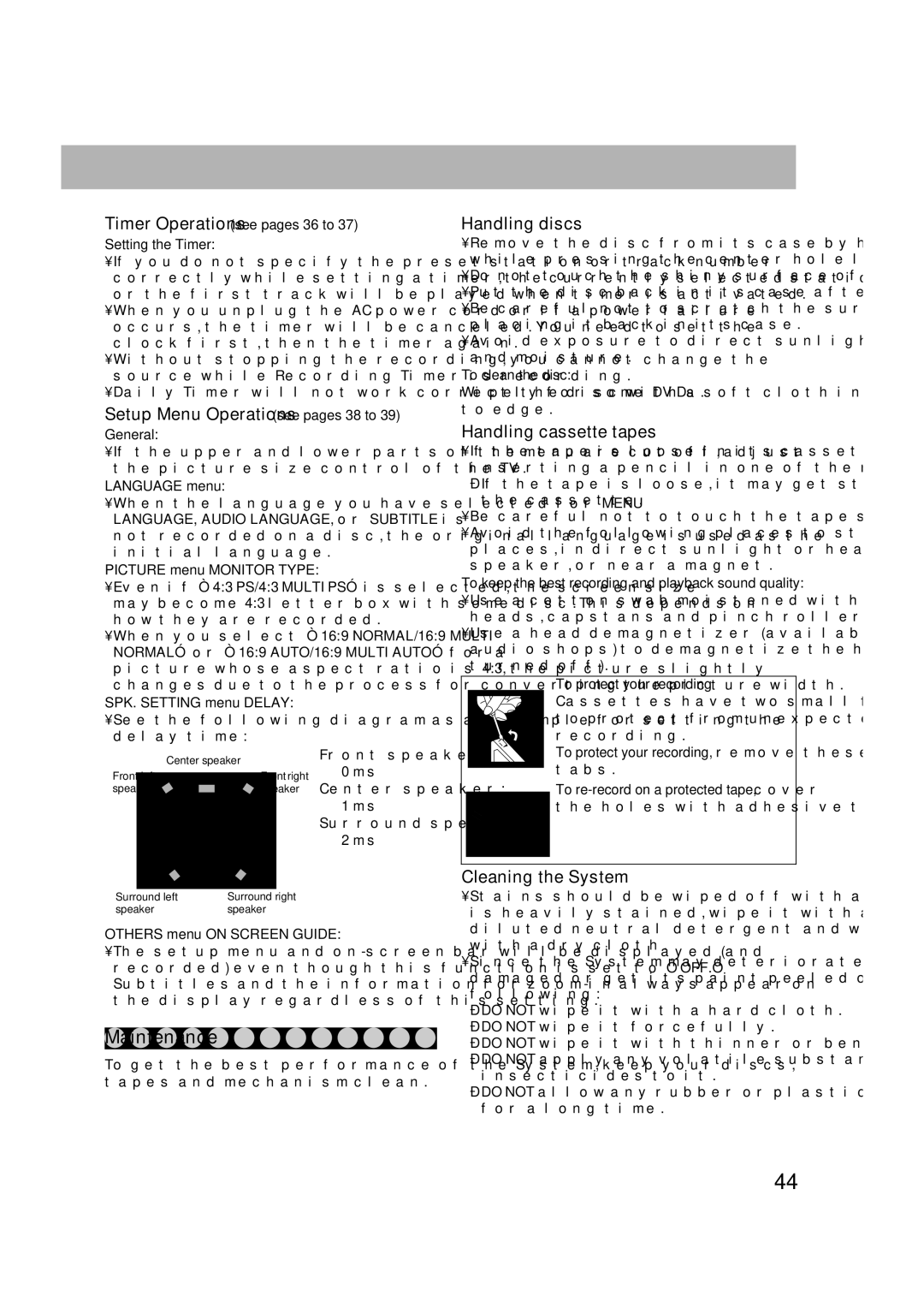 JVC CA-DXU8, CA-DXU10 manual Maintenance, Setup Menu Operations see pages 38 to, Handling discs, Handling cassette tapes 