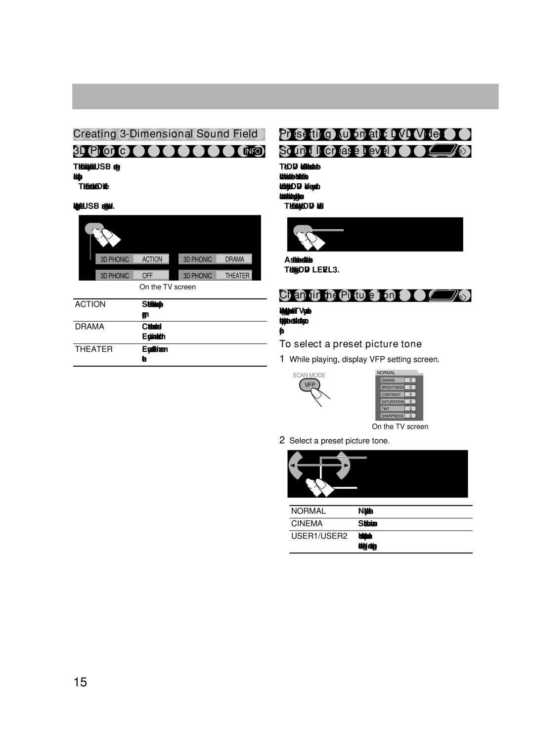 JVC CA-DXU10, CA-DXU8 manual Creating 3-Dimensional Sound Field 3D Phonic, Presetting Automatic DVD Video 