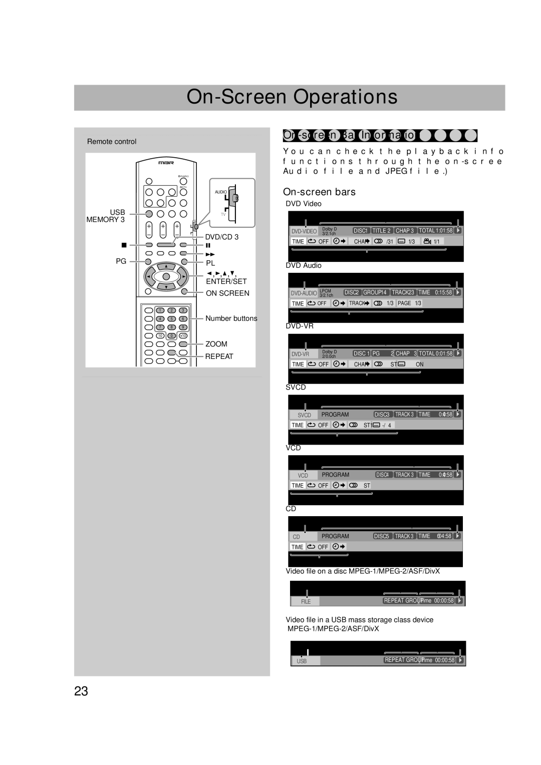 JVC CA-DXU10, CA-DXU8 manual On-Screen Operations 