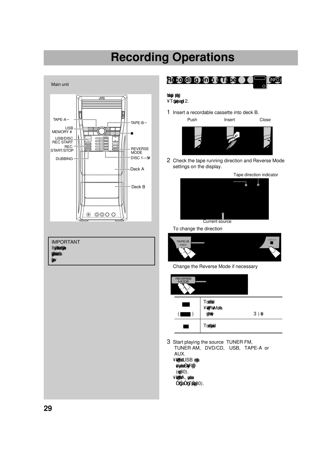 JVC CA-DXU10, CA-DXU8 manual Recording Operations 