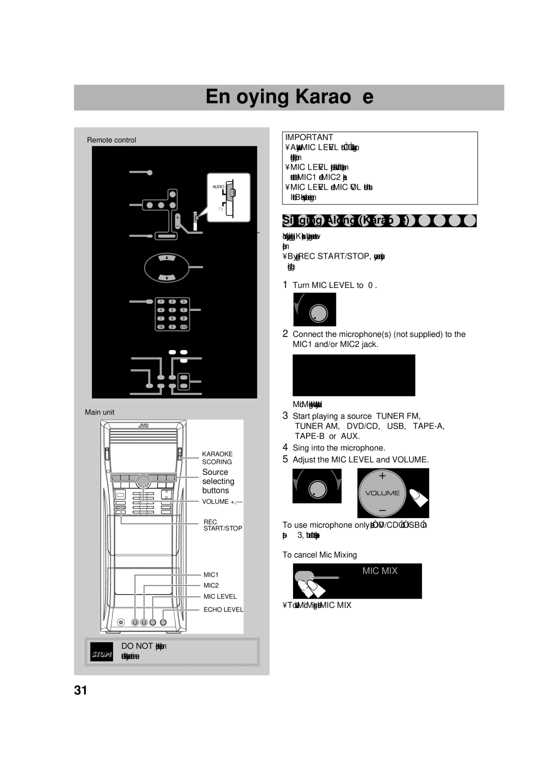 JVC CA-DXU10, CA-DXU8 manual Enjoying Karaoke 