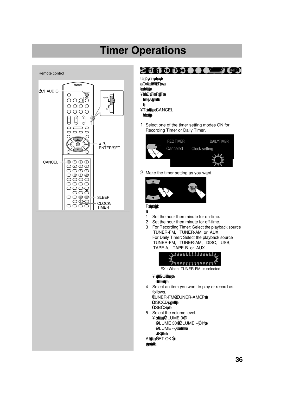 JVC CA-DXU8, CA-DXU10 manual Timer Operations, Select an item you want to play or record as follows 