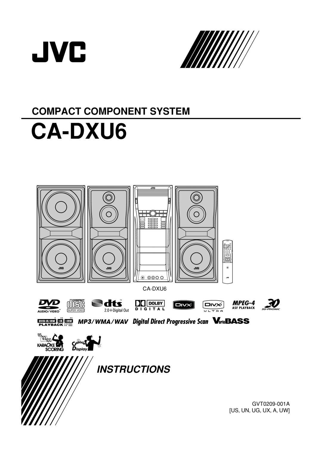 JVC CA-DXU8, CA-DXU10 CA-DXU6, GVT0209-001A US, UN, UG, UX, A, UW, Compact Component System, Instructions, Super Video 