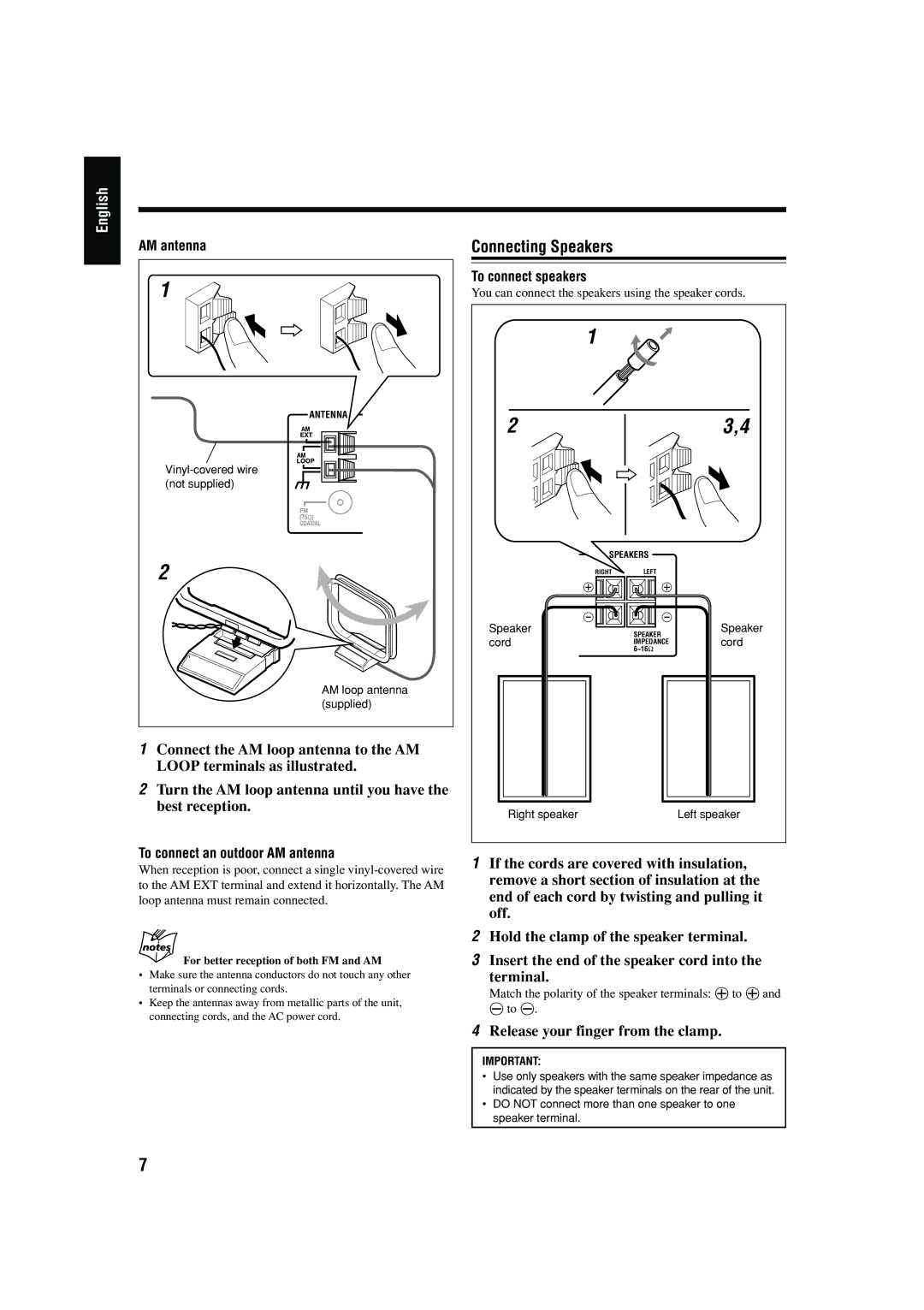 JVC CA-FSB70 manual Connecting Speakers 