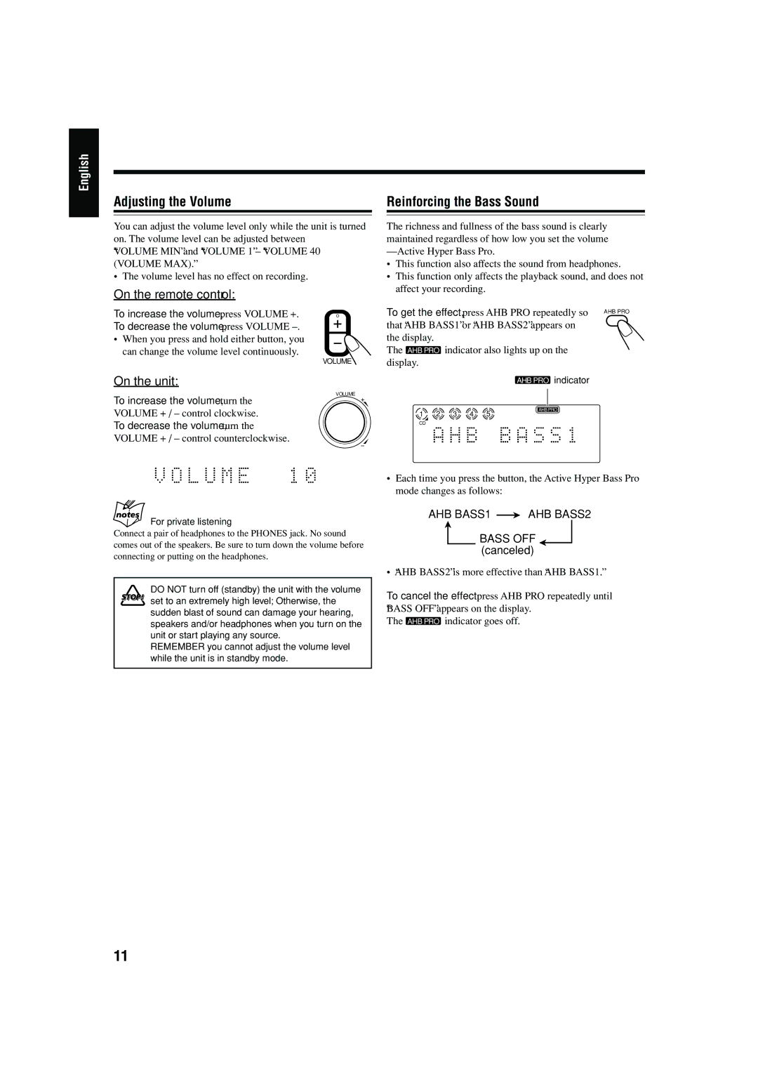 JVC CA-FSB70 manual Adjusting the Volume 