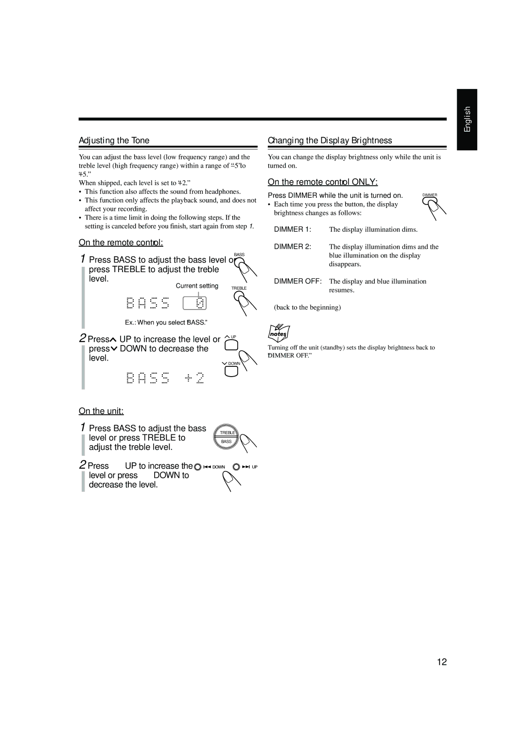 JVC CA-FSB70 manual Adjusting the Tone 