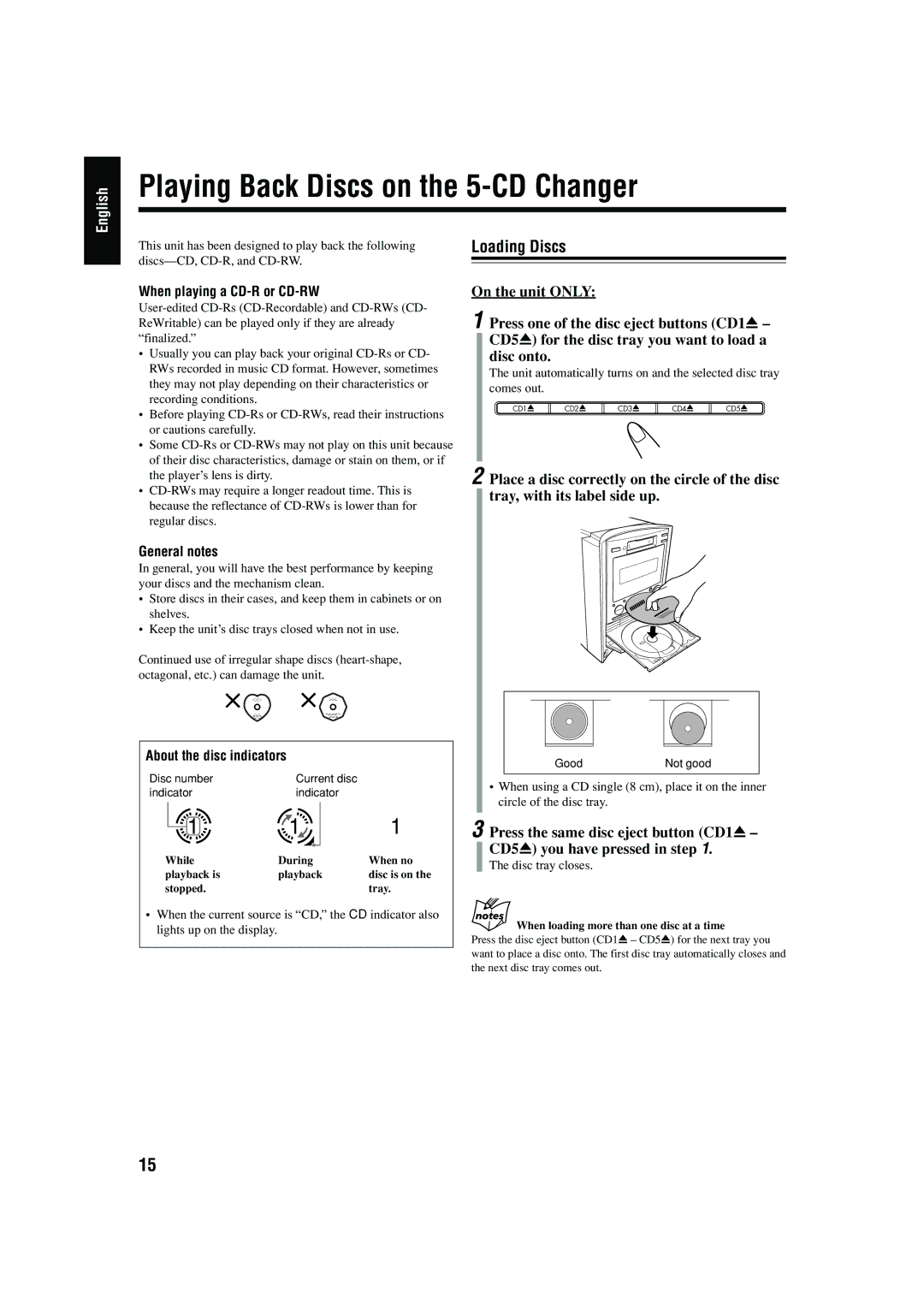 JVC CA-FSB70 manual Playing Back Discs on the 5-CD Changer 